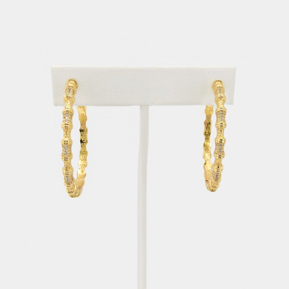 NEW Gold Pave CZ Diamond Hoop Earrings - Picture 3 of 8